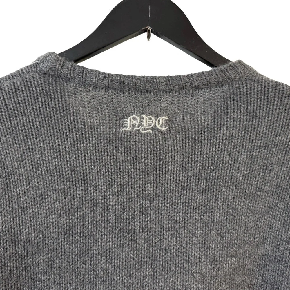 RtA Large Cashmere Embroidered‎ My Mind In New York City Crew Neck Sweater Gray